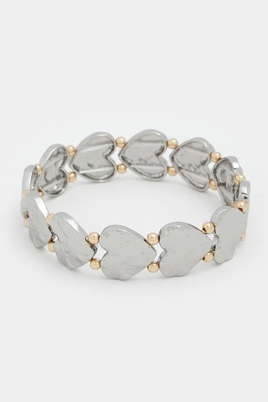 Silver Tone Textured Heart Stretch Bracelet