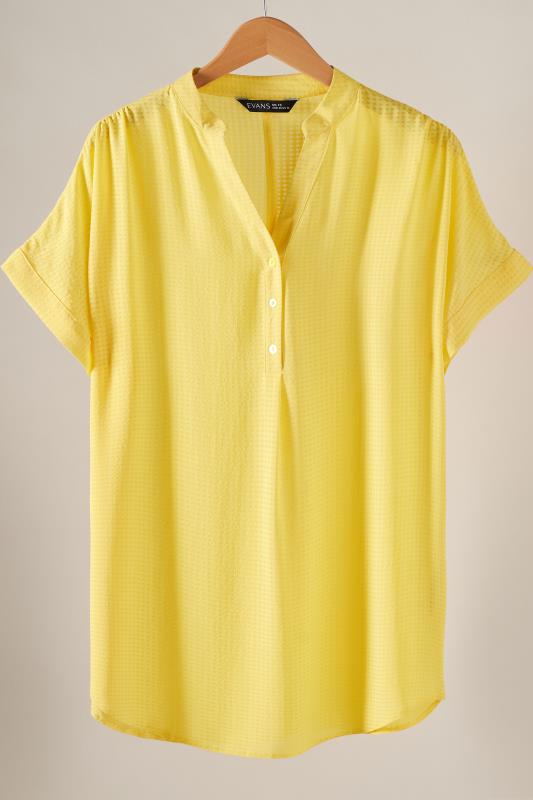 EVANS Plus Size Lemon Yellow Woven Check Blouse | Evans  5