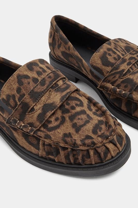 Brown Leopard Print Faux Suede Slip On Loafers In Extra Wide EEE Fit | Yours Clothing 5