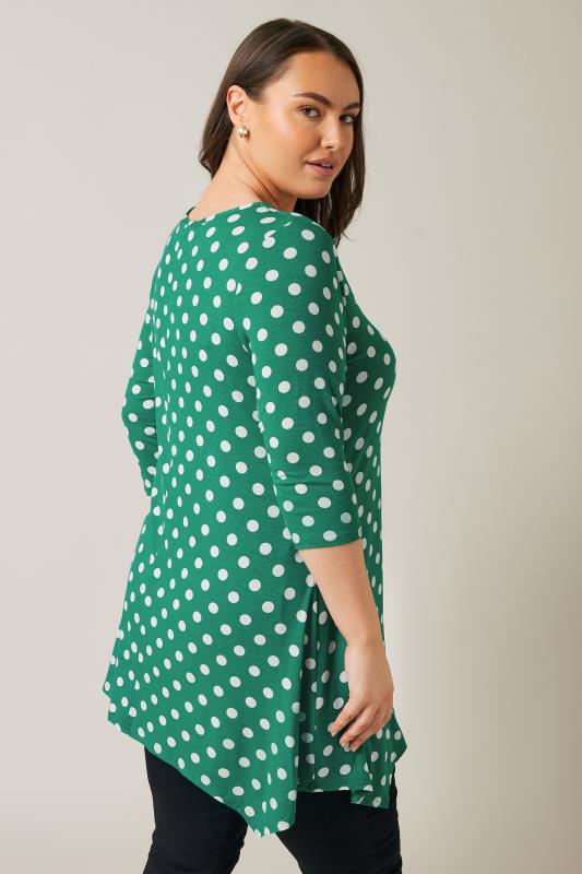 EVANS Plus Size Green Polka Dot Hanky Hem Top | Evans 3