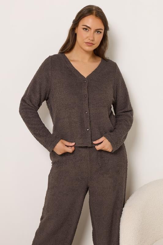 YOURS Plus Size Chocolate Brown Chenille Cardigan | Yours Clothing 1