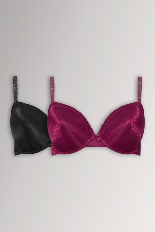  YOURSET 2 PACK Curve Red & Black Underwired T-Shirt Bras