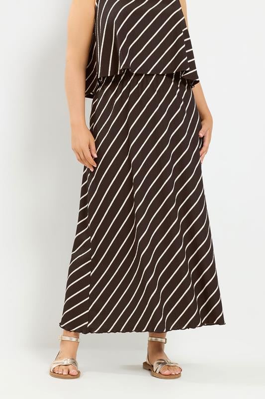 YOURS Plus Size Chocolate Brown Stripe Maxi Skirt | Yours Clothing 1