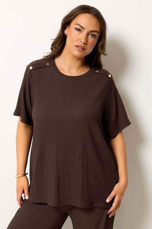 YOURS Plus Size Chocolate Brown Bubble Texture Top | Yours Clothing 1