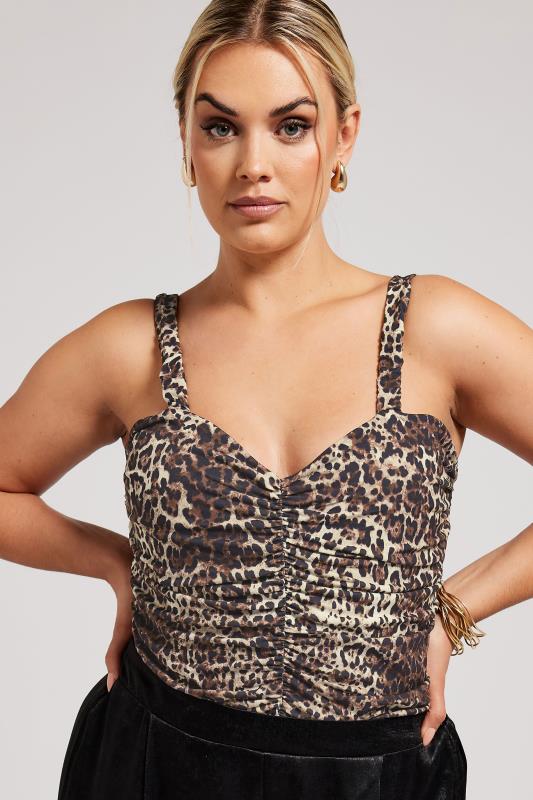 Plus Size  YOURS LONDON Curve Brown Leopard Print Ruched Bodysuit