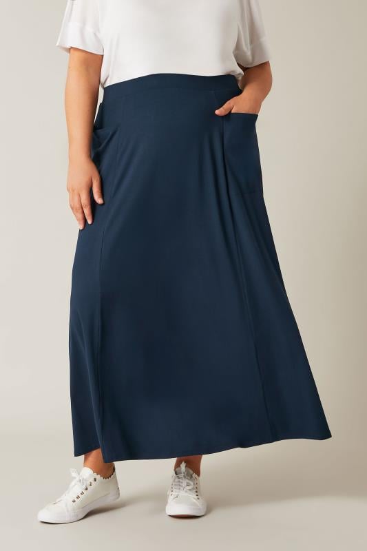 Plus Size  EVANS Curve Navy Blue Maxi Skirt