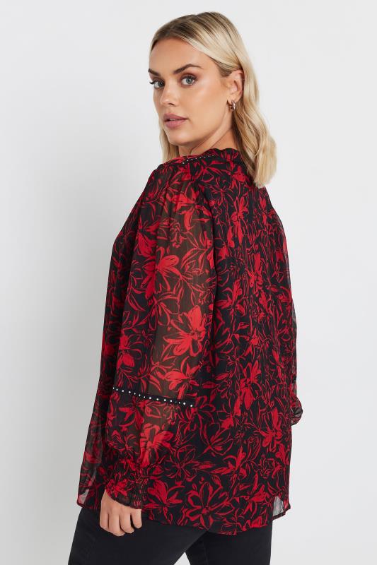 YOURS Curve Red Floral Print Stud Blouse | Yours Clothing 3