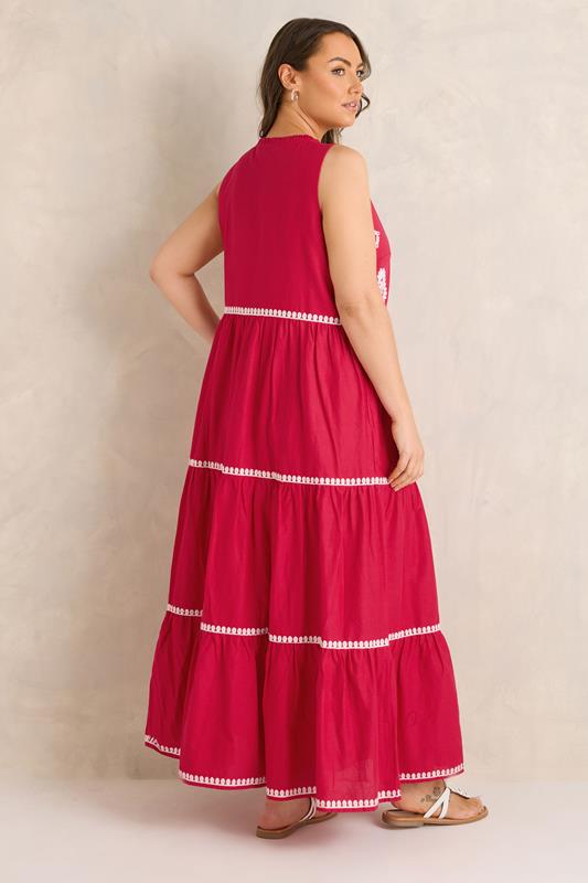 EVANS Plus Size Red Embellished Cotton Maxi Dress | Evans 2