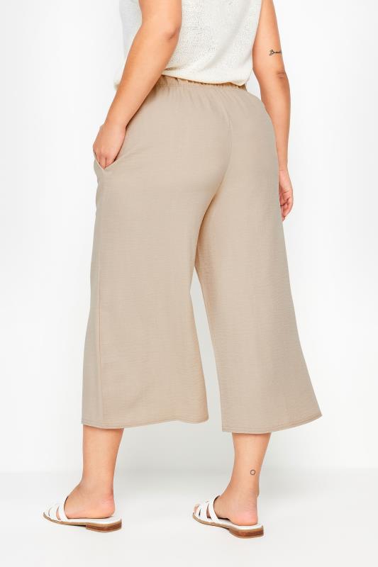 YOURS Plus Size Beige Brown Linen Look Cropped Trousers | Yours Clothing 3