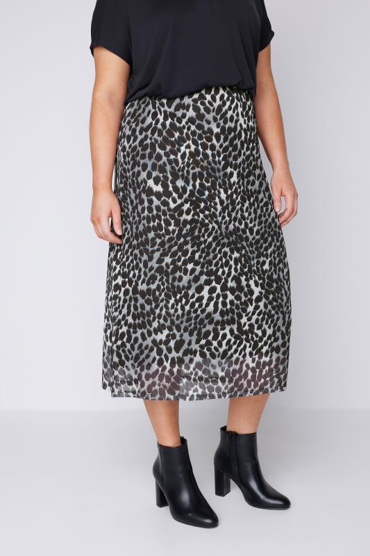 Plus Size  EVANS Curve Grey Animal Print Mesh Skirt