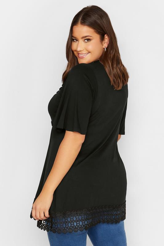 YOURS Plus Size Black Crochet Trim Peplum Tunic Top | Yours Clothing 3