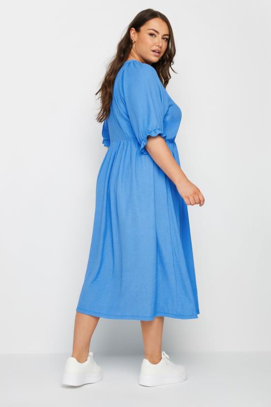 Yours Plus Size Blue Textured Midaxi Dress | Yours Clothing  3