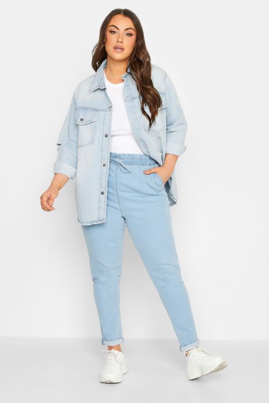 Plus Size Light Blue Western Style Distressed Denim Jacket  | Yours Clothing 2