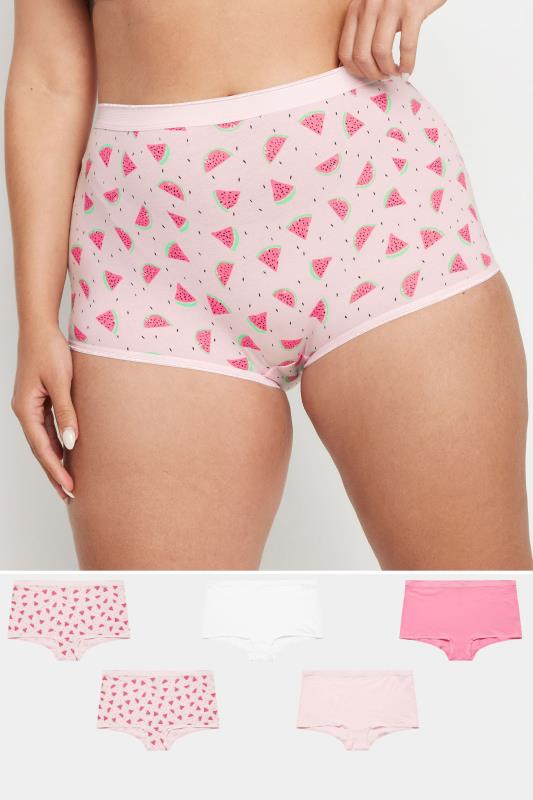 YOURS 5 PACK Curve Pink Watermelon Print High Waisted Shorts | Yours Clothing 1