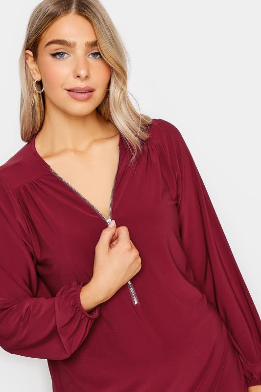 M&Co Burgundy Red Zip Front Bellow Sleeve Top | M&Co 4