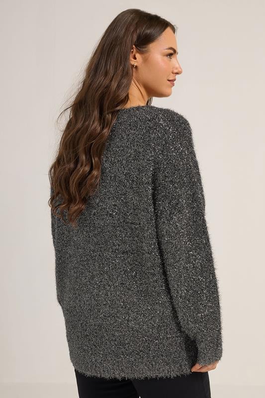 YOURS Plus Size Black Tinsel V-Neck Jumper | Yours Clothing 2