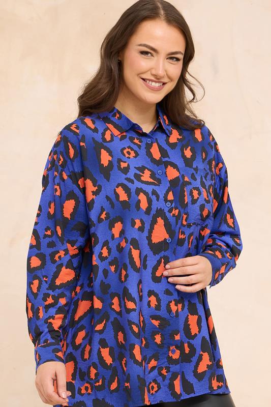 Plus Size  EVANS Curve Cobalt Blue Leopard Print Oversized Shirt