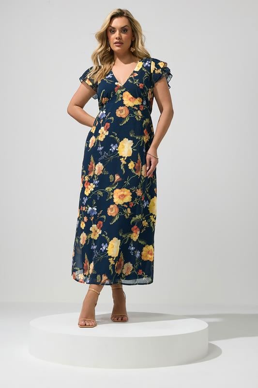 YOURS LONDON Plus Size Navy Blue Floral Maxi Dress | Yours Clothing 1