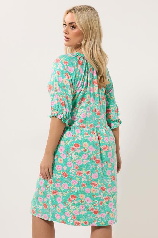 YOURS Plus Size Green Floral Notch Neck Dress | Yours Clothing 2