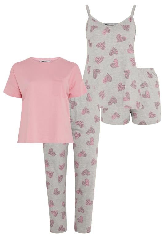 YOURS 4 PACK Plus Size Grey Love Heart Print Pyjama Set | Yours Clothing 10