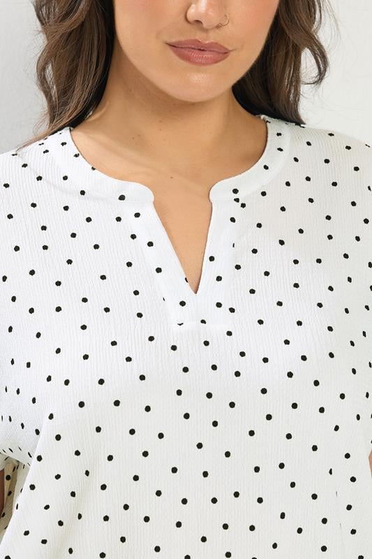 YOURS Plus Size White Textured Polka Dot Notch Neck Top | Yours Clothing 4