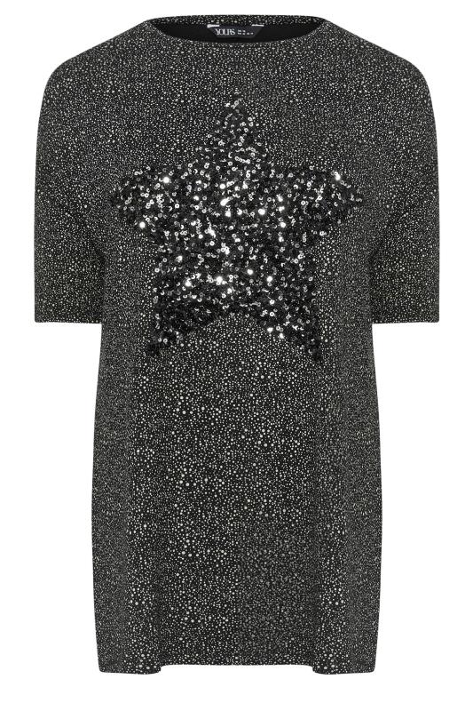 YOURS Plus Size Black Star Sequin Embellished T-Shirt | Yours Clothing  5