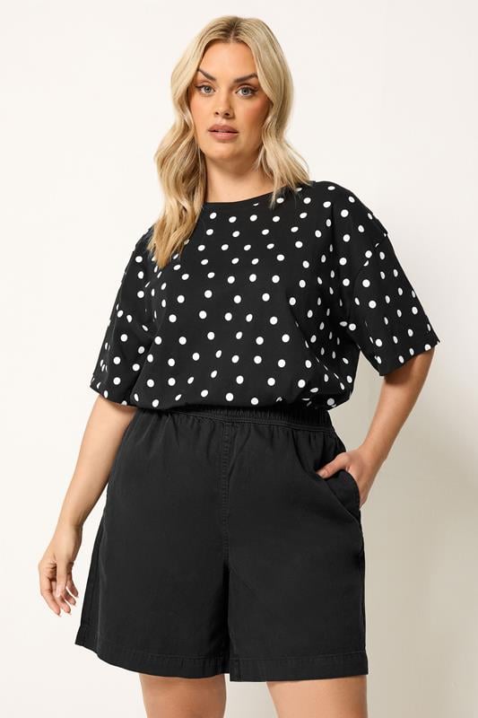  YOURS Curve Black Washed Elasticated Denim Shorts