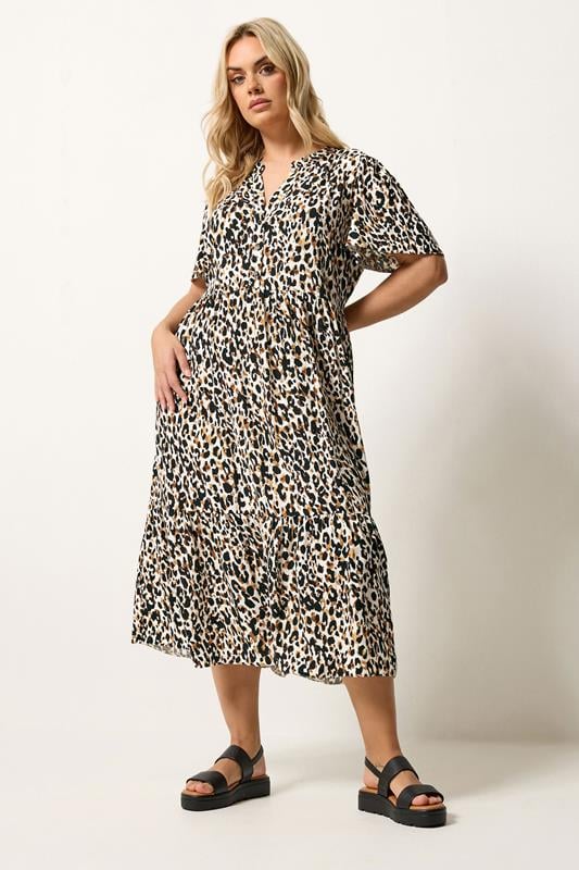  YOURS Curve Brown Leopard Print Half Placket Dress