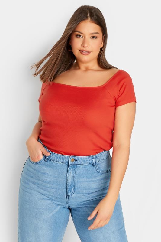 LTS Tall Women's Red Bardot Short Sleeve Top | Long Tall Sally 1