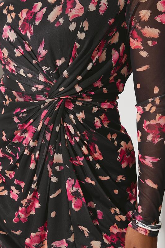 YOURS LONDON Plus Size Black Floral Mesh Side Knot Midi Dress | Yours Clothing 4