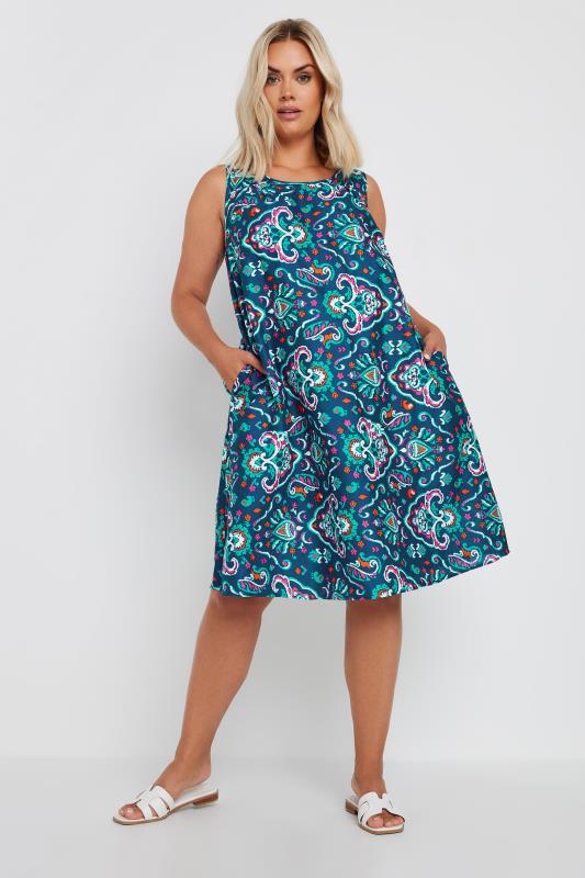 YOURS Plus Size Blue Paisley Print Pocket Swing Dress | Yours Clothing 2