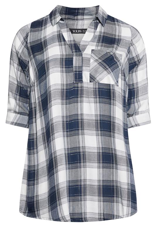 YOURS Plus Size Navy Blue Check Overhead Shirt | Yours Clothing 5
