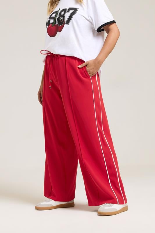  YOURS Curve Red Side Stripe Wide Leg Trousers