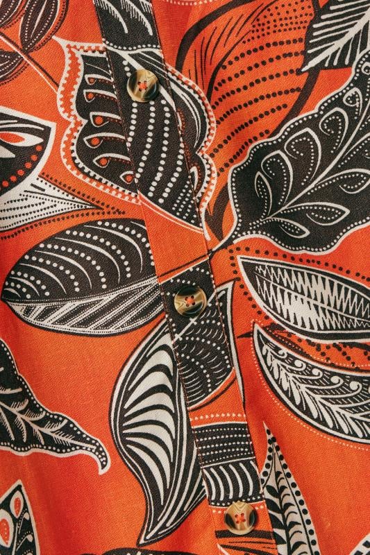 EVANS Plus Size Orange Leaf Print Linen Midi Skirt | Evans 9