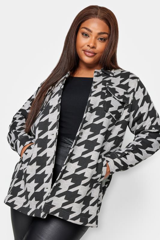 YOURS Plus Size Grey Dogtooth Check Shacket | Yours Clothing 1