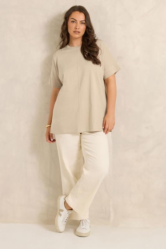 EVANS Plus Size Natural Brown Pure Cotton T-Shirt | Evans 1