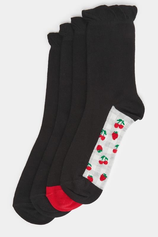  YOURSET 4 PACK Curve Black Berry Print Ankle Socks
