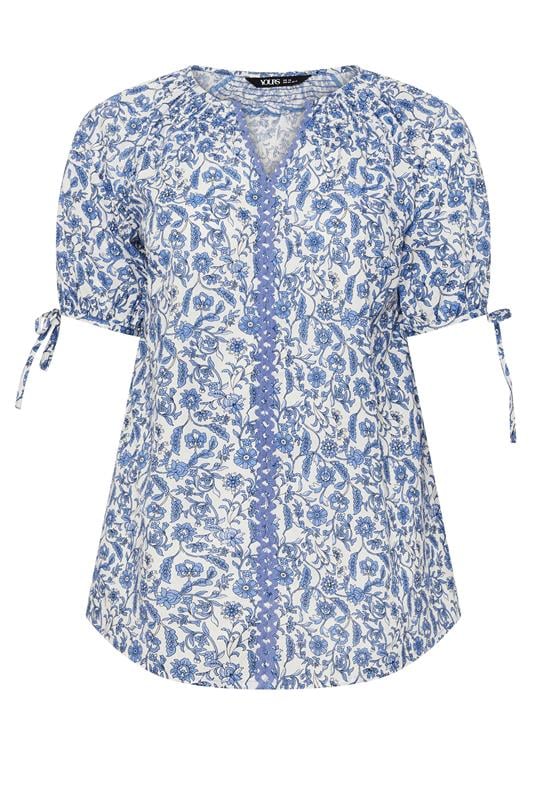 YOURS Plus Size Blue Floral Contrast Trim Blouse | Yours Clothing 6