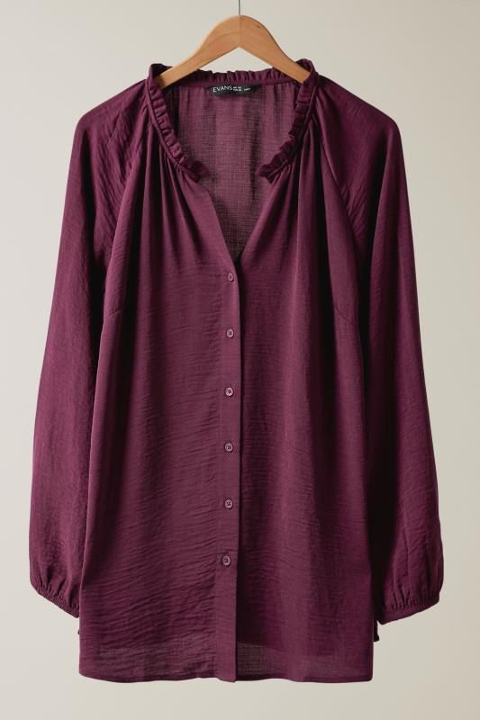 EVANS Plus Size Burgundy Red Frill Neck Blouse | Evans 5