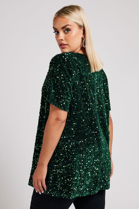 YOURS LONDON Plus Size Emerald Green Velvet Sequin Top | Yours Clothing  5