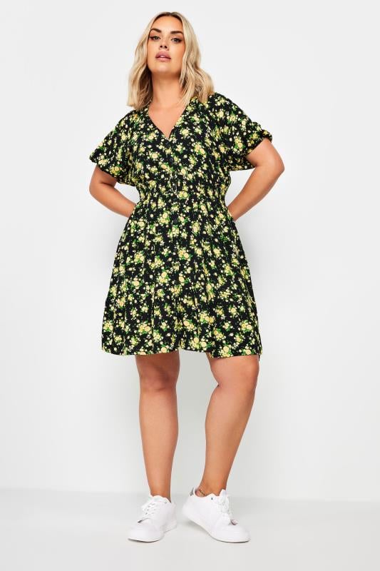 YOURS Plus Size Yellow Floral Print Button Through Dress | Yours Curve  2