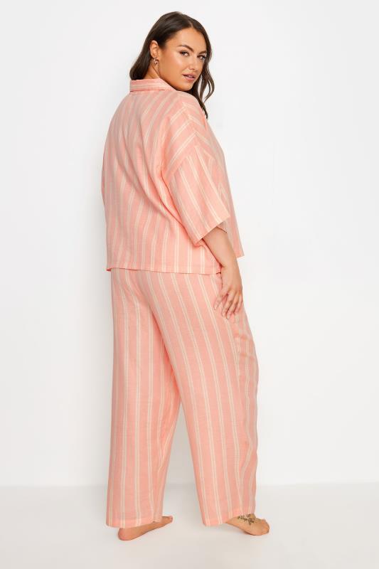 YOURS Plus Size Orange Stripe Print Pyjama Set | Yours Clothing 3