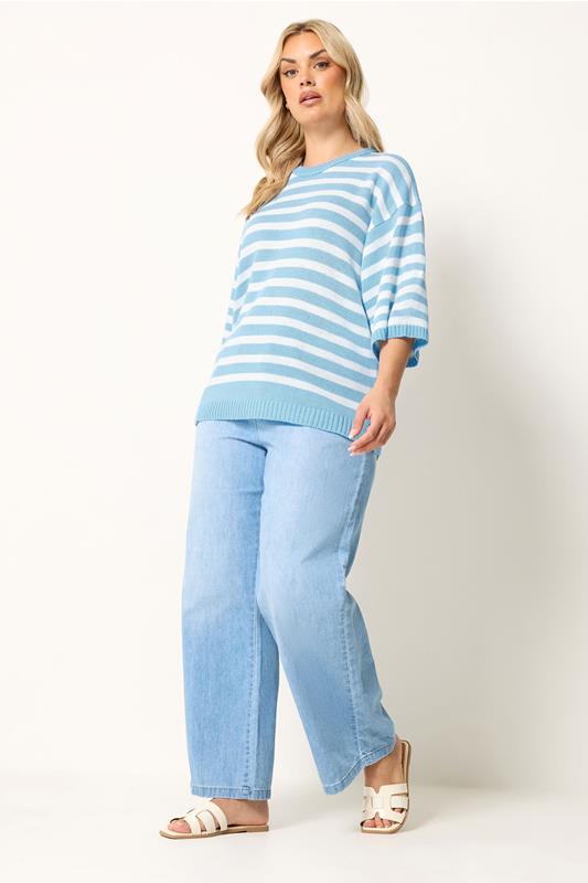 YOURS Plus Size Blue Striped Knitted Jumper | Yours Clothing 1