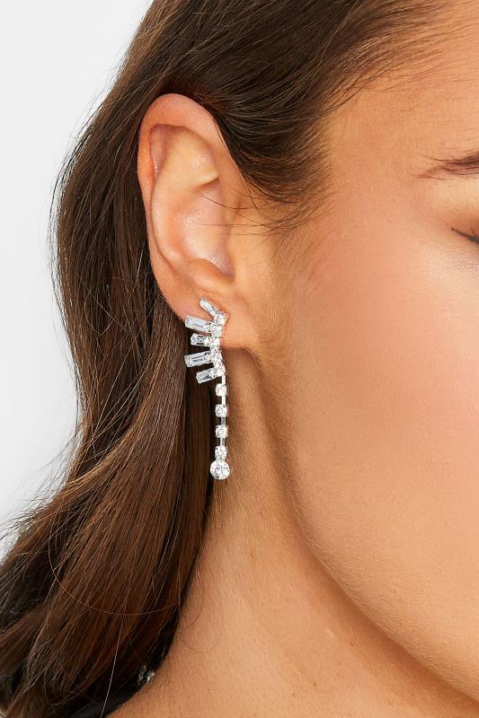 Silver Tone  Diamante Cluster Drop Earrings | Yours Clothing 1