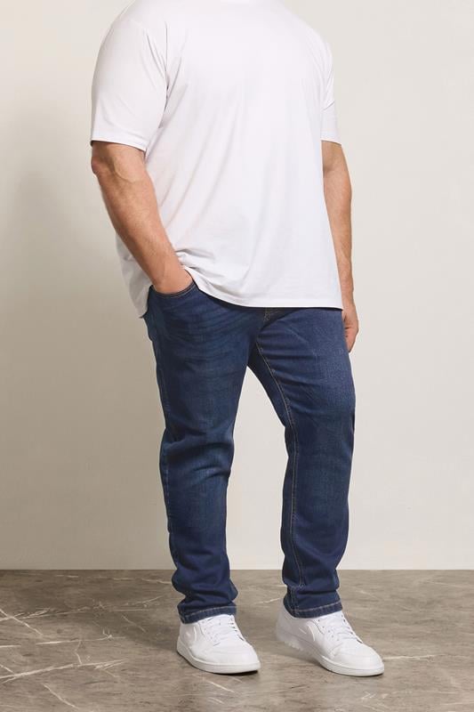 D555 Big & Tall Blue Blue Tapered Stretch Jeans | BadRhino 1