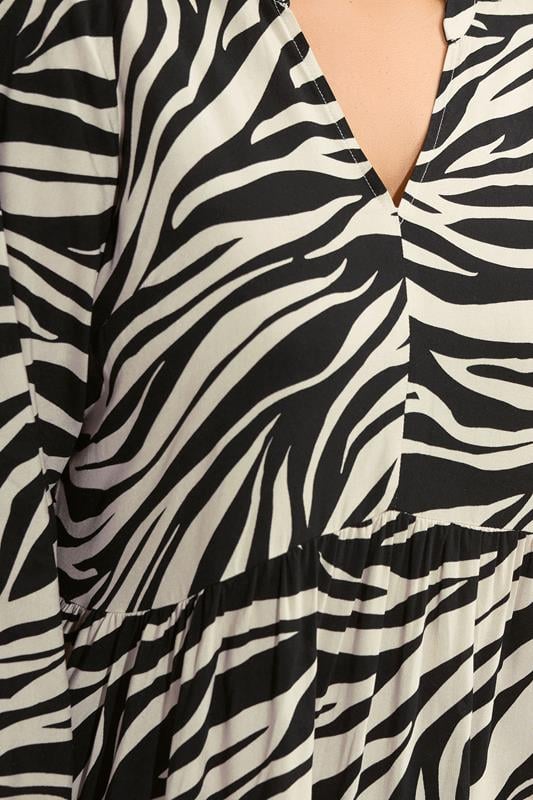 EVANS Plus Size Black & White Tiered Zebra Print Midi Dress | Evans 4