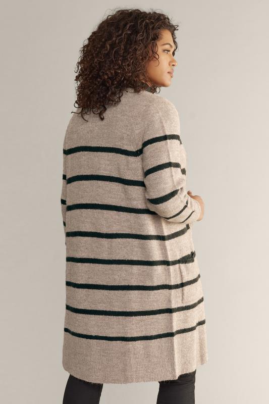 EVANS Plus Size Beige Brown Stripe Knitted Cardigan | Evans 3