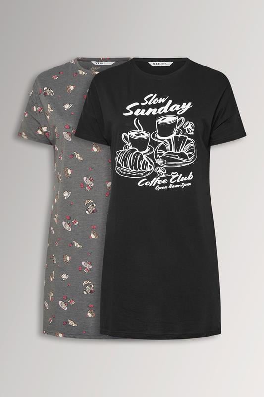  YOURSET 2 PACK Curve Black 'Coffee Club' Sleep Tee Nightdresses