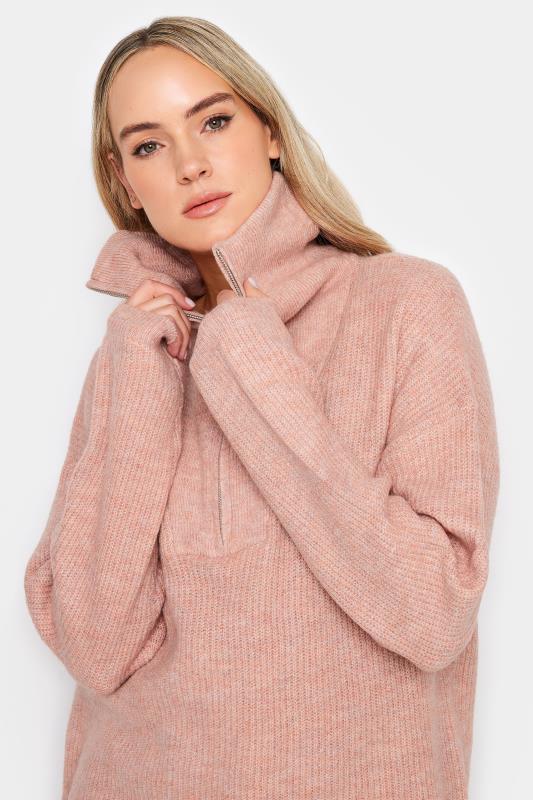 LTS Tall Women's Pink Marl Zip Funnel Neck Jumper | Long Tall Sally 4