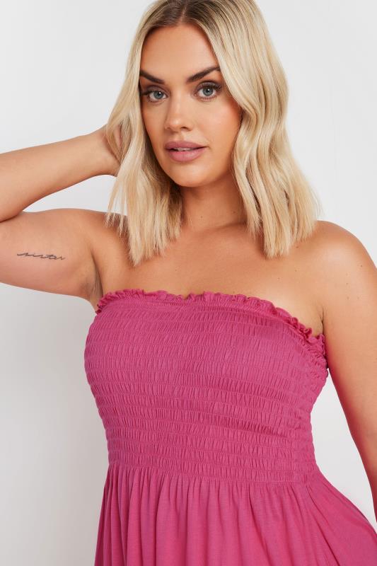 YOURS Plus Size Pink Shirred Bandeau Longline Top | Yours Clothing 4